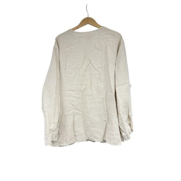Ecologie Biege Tan Embroidered Button Up Shirt 100% Linen Beach Womens 3XL - Picture 4 of 6